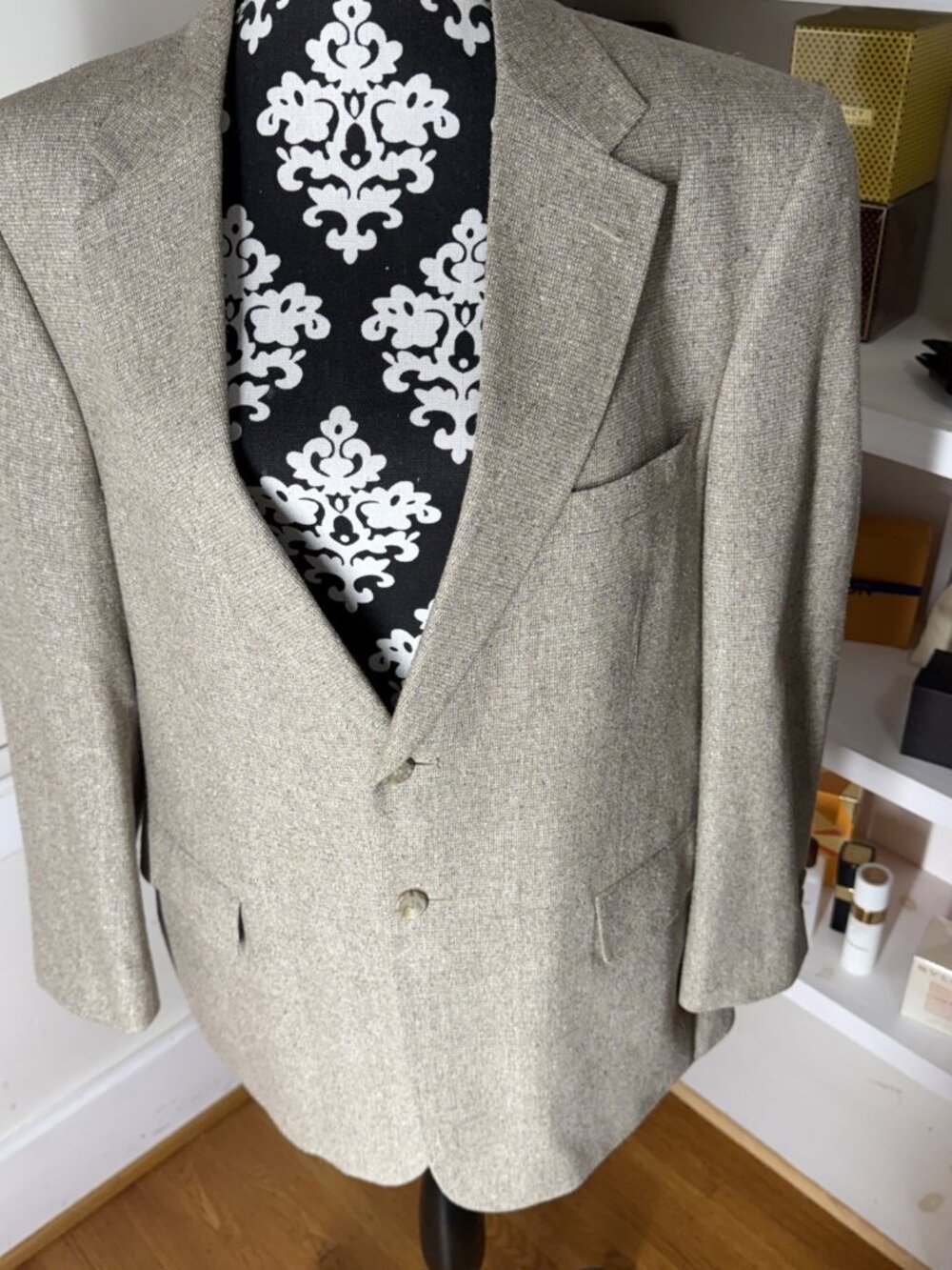 Bert Pulitzer Blazer Men 44R Beige 100% Silk Tweed Sport Coat Jacket Classic